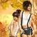 Close-up of tall woman (right) and short woman with finger on lips (left). Yellow autumn background.