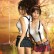 Short woman leaning forward and to the left, tall woman turned to the left (side profile). Sunset and swing fantasy background.