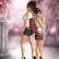 Tall girl standing to the left vs. short girl standing to the right showing a thumbs up (full body shot). Pink background.