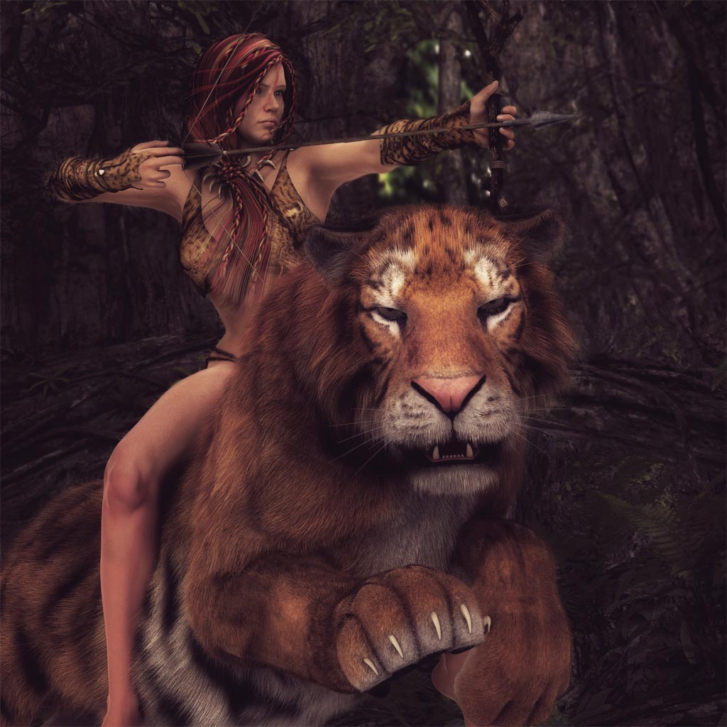 Амазонка девушка с тигром